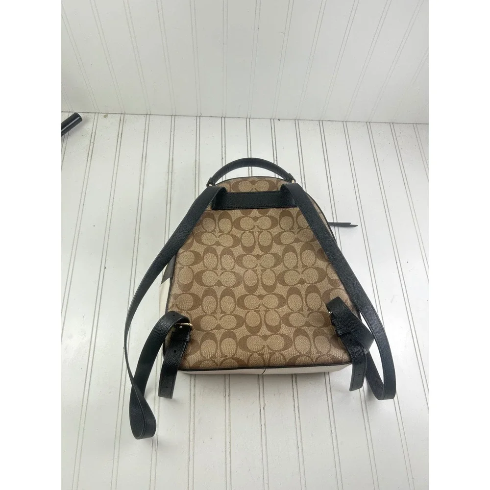 Coach Brown Signature Canvas Mini Backpack with Black Trim